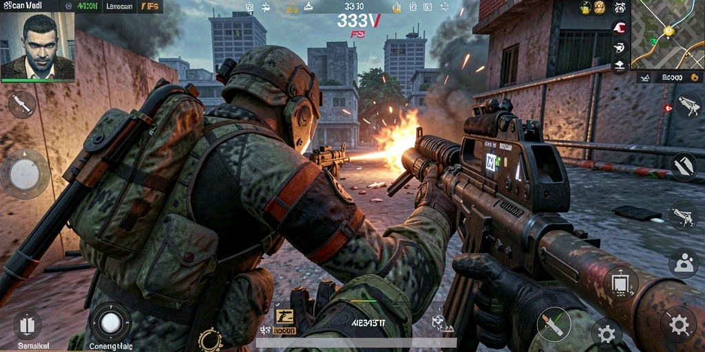 Screenshot utama 333V menampilkan aksi tembak-menembak yang seru dalam gameplay FPS.