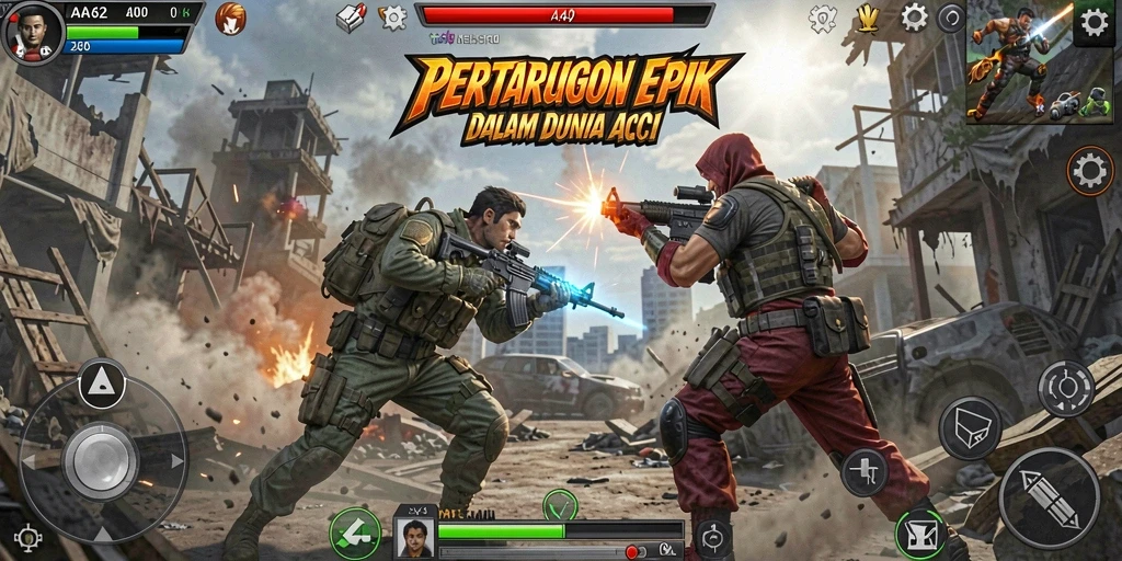 Screenshot AA62 menampilkan pertarungan mendebarkan di dunia Aksi.