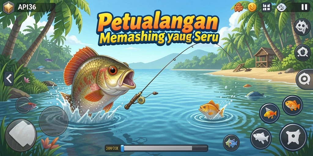 Tampilan gameplay API36 dengan keindahan pemandangan memancing.