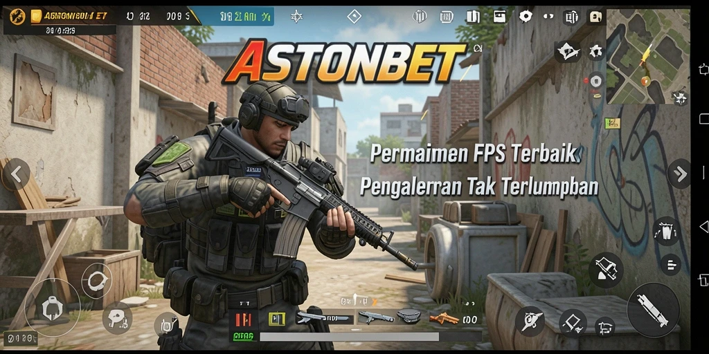 Tampilan gameplay mendebarkan dari ASTONBET dalam medan perang FPS.