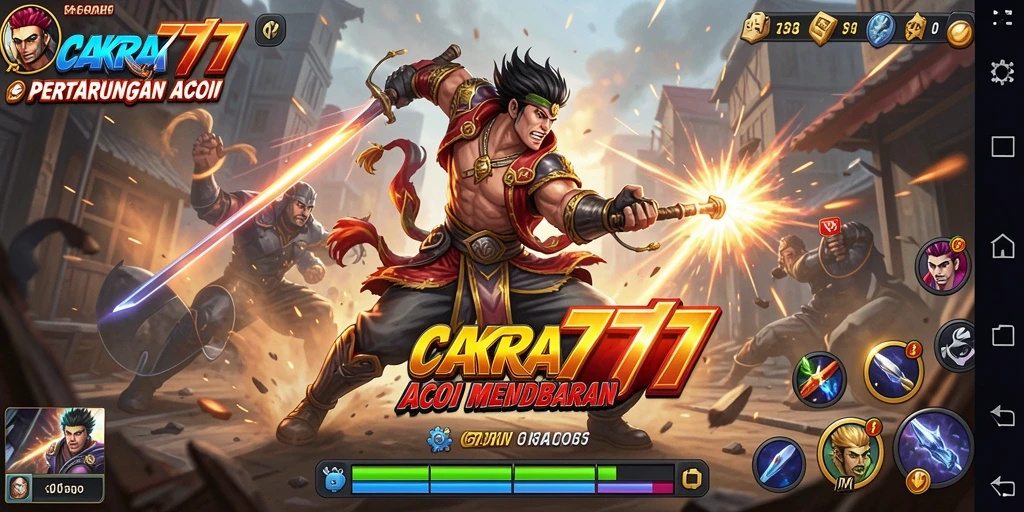 Gameplay seru CAKRA777 dengan aksi pertarungan mendebarkan.