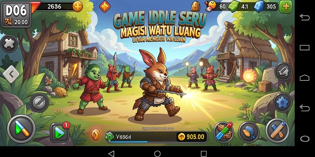 Screenshot gameplay D06 menampilkan karakter dan sumber daya dalam suasana santai.