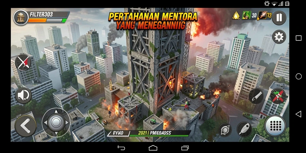 Tampilan gameplay FILTER303 yang mendebarkan dalam genre Tower Defense.