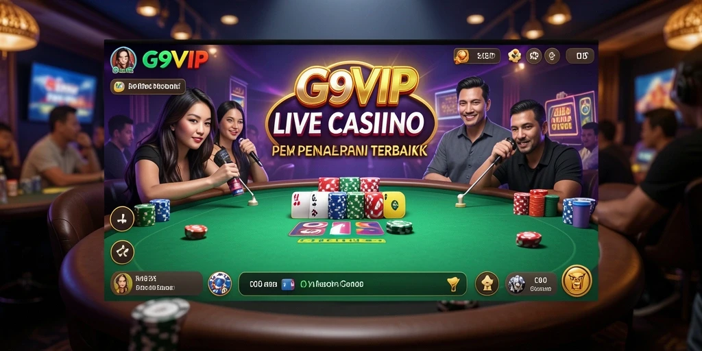 Screenshot G9VIP menampilkan dealer profesional dalam permainan Live Casino.