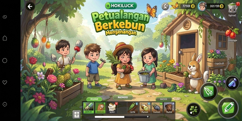 Tampilan gameplay HOKILUCK yang menarik dan interaktif di ladang yang subur.