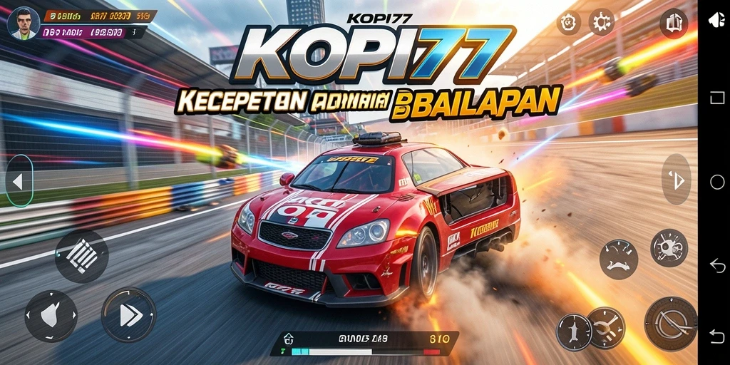 Tampilan gameplay KOPI77 dengan kendaraan balap dalam aksi.