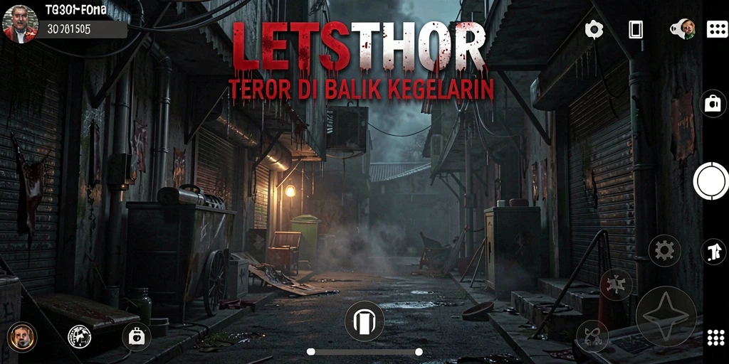 Gambar gameplay LETSTHOR yang memperlihatkan suasana horror yang mengerikan.
