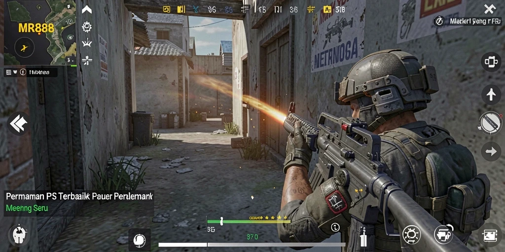Screenshot MR888 menampilkan aksi menembak intens dalam gameplay FPS.