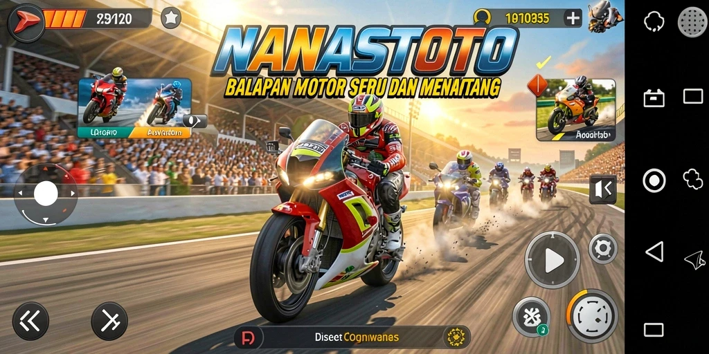 Tampilan luar biasa dari gameplay balapan motor di NANASTOTO.