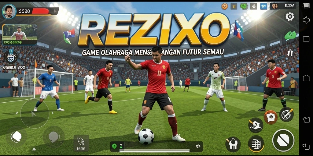 Screenshot permainan REZIXO menunjukkan aksi olahraga yang menegangkan.