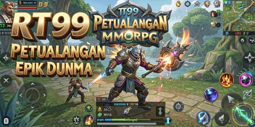 Tampilan permainan RT99 dengan pertarungan epik dan dunia MMORPG yang luas.