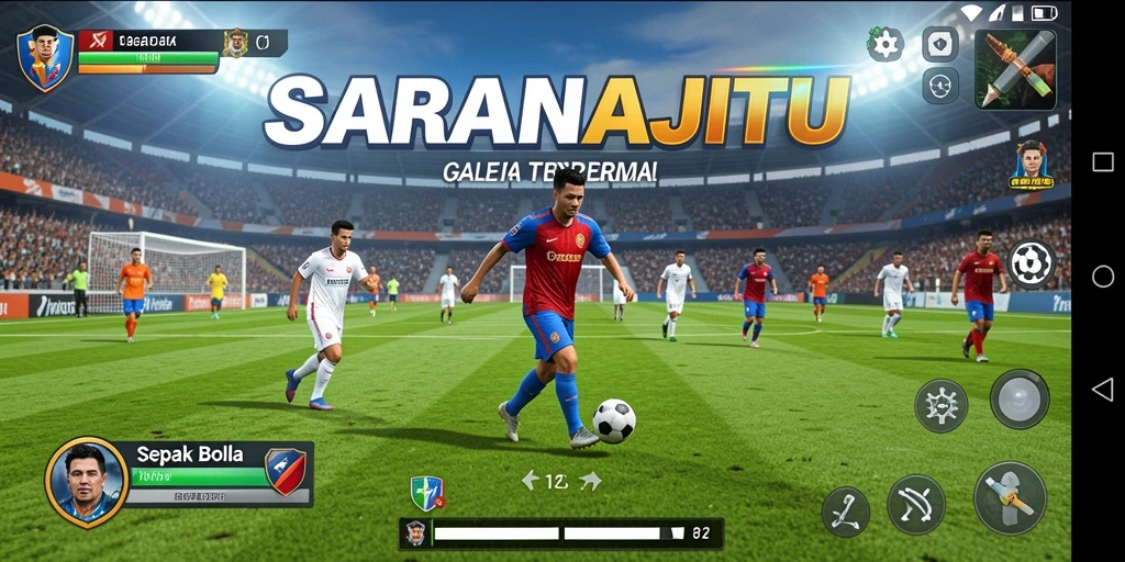 Tangkapan layar SARANAJITU menampilkan pertandingan sepak bola yang mendebarkan.