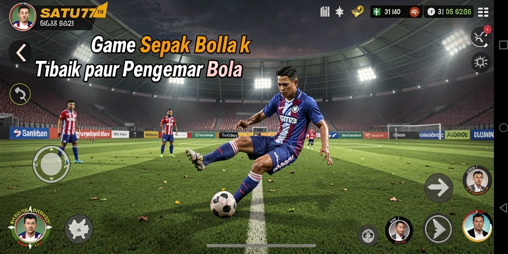 Screenshot gameplay SATU77 menampilkan aksi seru di lapangan sepak bola.