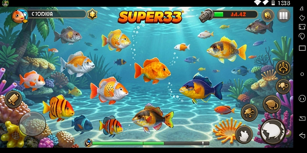 Tampilan gameplay menarik dari SUPER33 dengan berbagai ikan yang akan ditangkap.