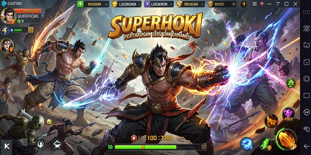 Tampilan gameplay SUPERHOKI yang penuh aksi dan seru.