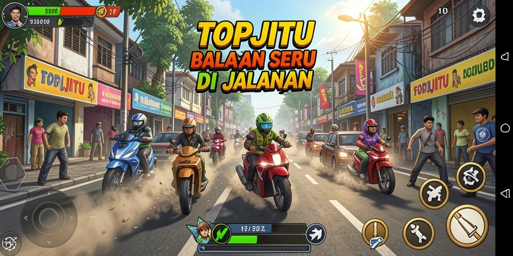 Gameplay balapan seru di TOPJITU yang penuh aksi.