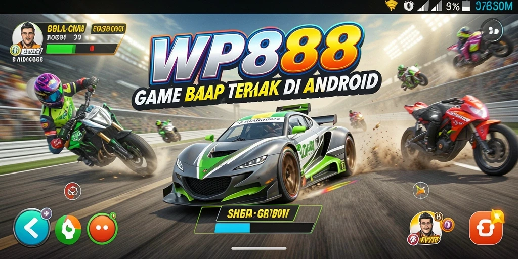 Screenshot gameplay WP888 menampilkan balapan mendebarkan di lintasan kota.