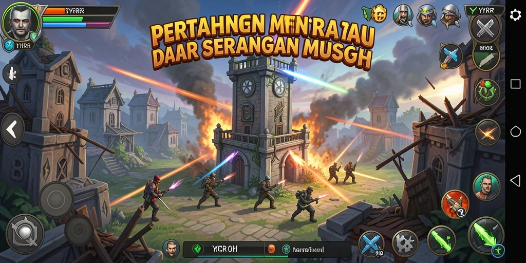 Tampilan gameplay YYRR dengan strategi menara yang seru dan menantang.